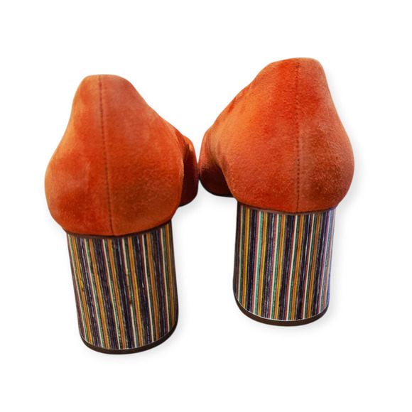 Charlotte Stone Orange Pink Chunky Rainbow Suede Heels Size 10 - Picture 5 of 8